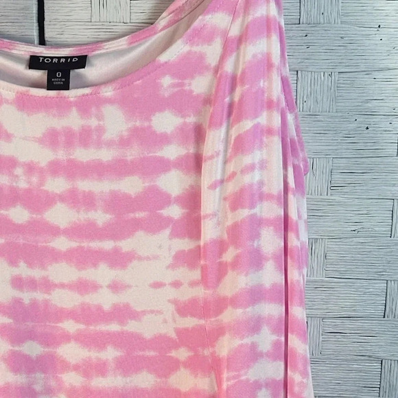 TORRID pink white tie-dye chillis handkerchief dress adjustable straps costal - Picture 6 of 12